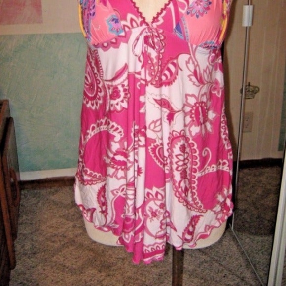 Pink White Floral Ruffle Hem Spaghetti Flare Tank - Picture 3 of 3